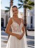 Beaded Ivory Tulle Lace V Back Boho Wedding Dress